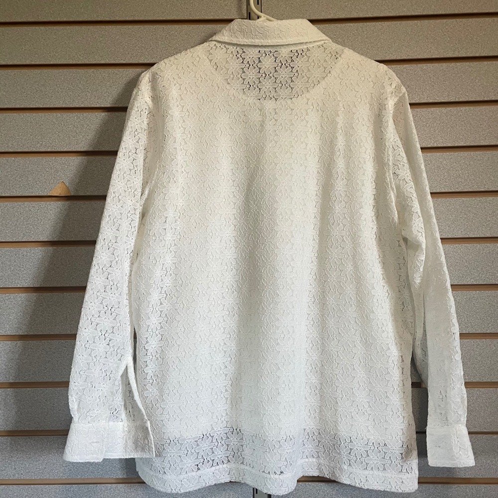 Blast Lace Button Down Top Blouse Semi-Sheer Long Sleeve White
Size M w/ tank - Picture 4 of 7